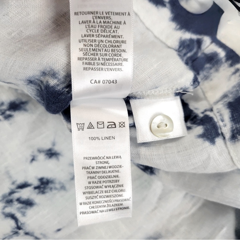 Rachel Zoe Blue White Tie-Dye Linen Button Front Collared Peplum Cropped Top - Picture 14 of 16
